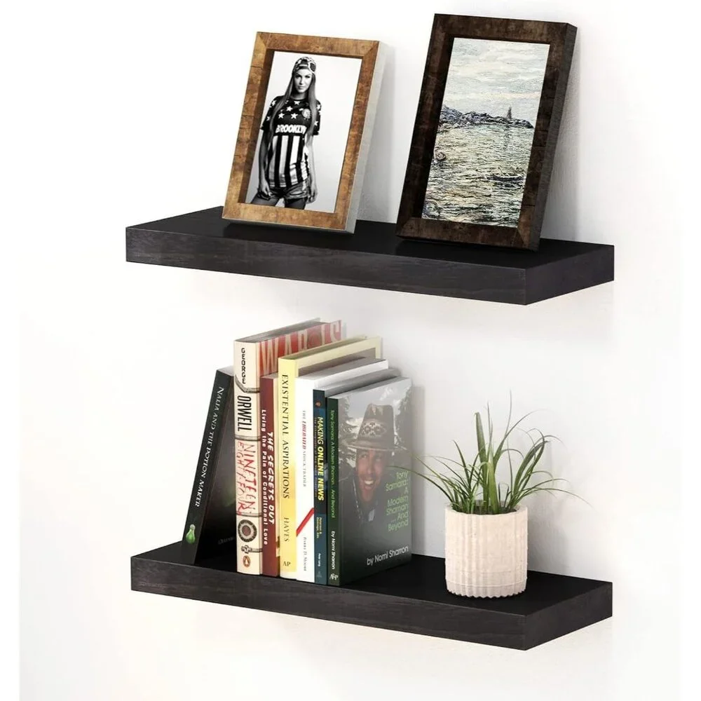 Wood City 2 Black Floating Shelves for Wall Storage & Decor